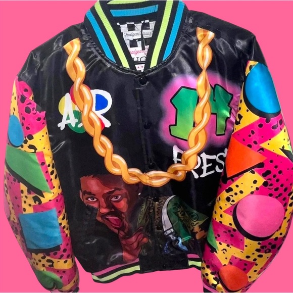 Classics Fresh Prince Of Bel Air Bomber Jacket Mens M Black Satin - Picture 1 of 7